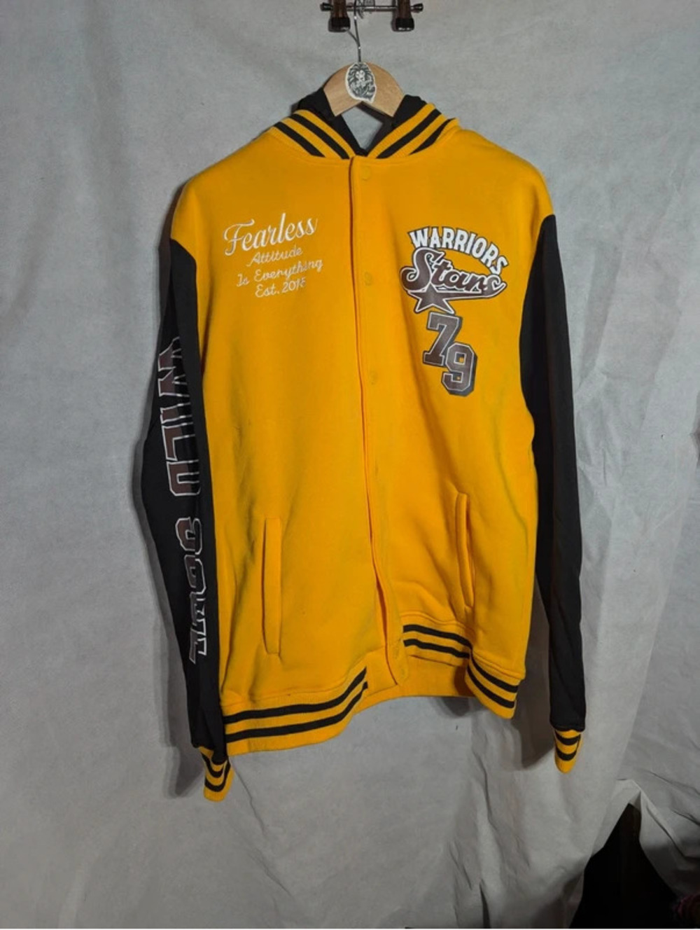 NWT Rebel Minds Mens 3XL Hooded Varsity Jacket Yellow Black Streetwear